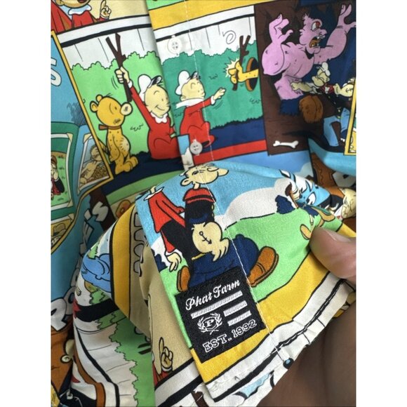 Phat Farm Popeye Comic All-Over Print Button Shirt Men’s M Cartoon Style - Picture 4 of 5